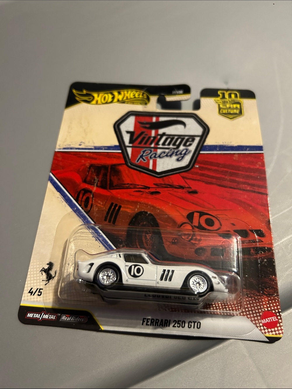 Mattel Hot Wheels Ferrari 250 GTO Die-Cast Car - White with Black Racing Decals